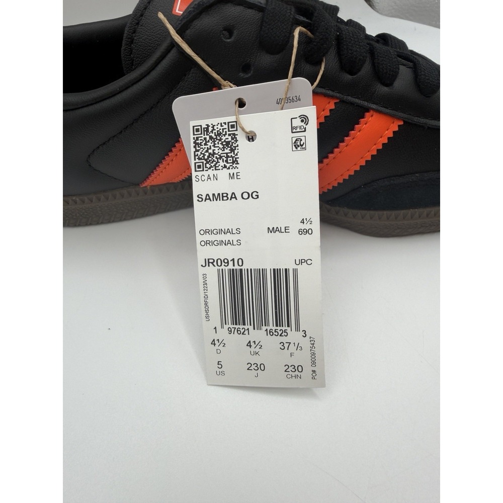 Adidas Samba OG, Men's 5, EU 37 1/3,Black-Impact Orange, Gum Sole, JR0910, NIB - Picture 10 of 16